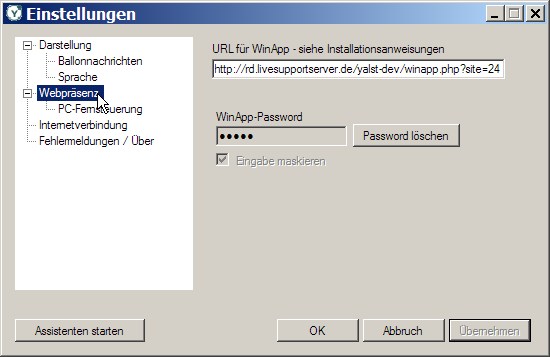 yalst-WinApp - Einstellungen
